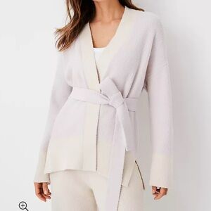 Ann Taylor tie waist Belted Wrap Cardigan in light lavender and cream XS/S